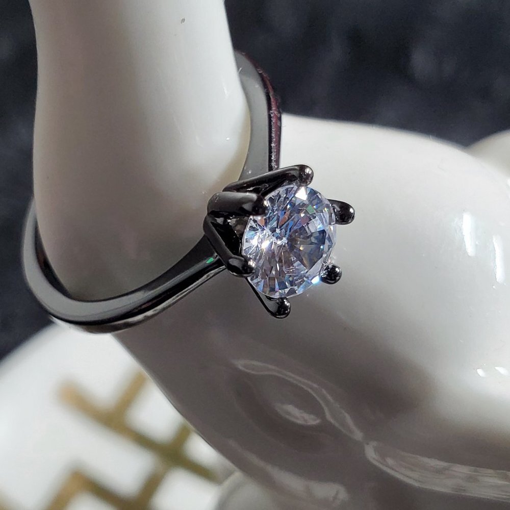 Joanie  Ring 1k CZ Solitaire Engagment Ring - Black Gold - NEW SIZES